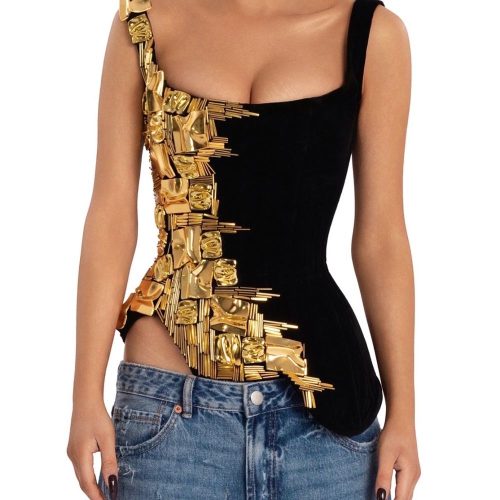 Chic Black and Gold Embellished Women's Top